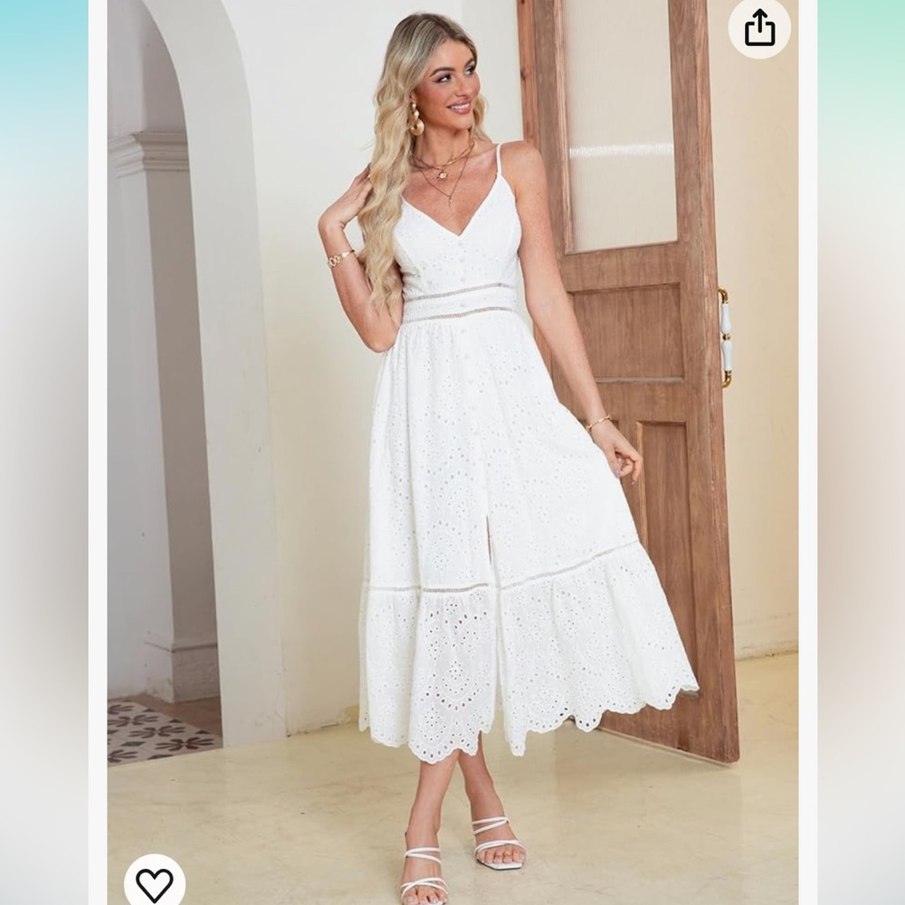 Embroidery Pearl Button Down Dress V Neck Spaghetti Strap Maxi Dress - BerryGo